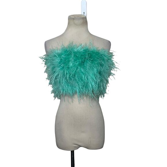 Club L London aqua green feather bandeau crop top size 4 - Picture 10 of 16